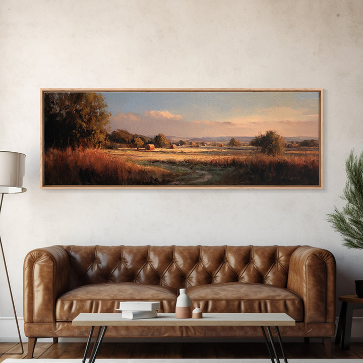 Haystacks Glowing at Golden Hour Canvas Print, Impressionist Art, Colorful Wall Art, Living Room Decor, Fine Art, Impression, IMP-3x1-20