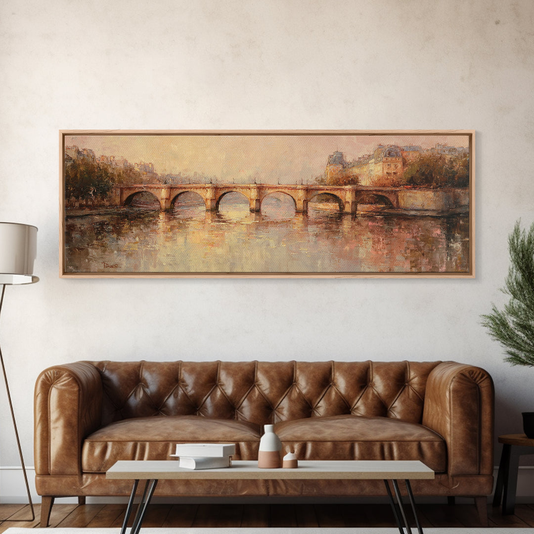 Paris Bridge Reflected Framed Canvas Print, Impressionist Art, Room Decor, Living Room Decor, Fine Art, Impression, IMP-3x1-23