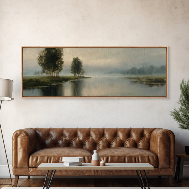 Misty Riverbank with Willow Trees Canvas Print, Impressionist Art, Fine Art Print, Living Room Decor, Fine Art, Impression, IMP-3x1-3