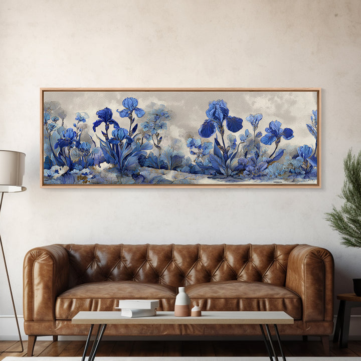 Iris Garden with Blue Violet Strokes Canvas Print, Impressionist Art, Gallery Decor, Living Room Decor, Fine Art, Impression, IMP-3x1-36