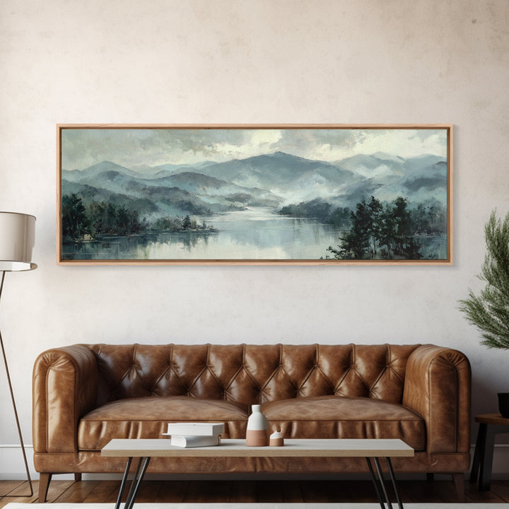 Mountain Lake with Sparkling Reflections Canvas Print, Impressionist Art, Neutral Decor, Living Room Decor, Oil Painting, IMP-3x1-40