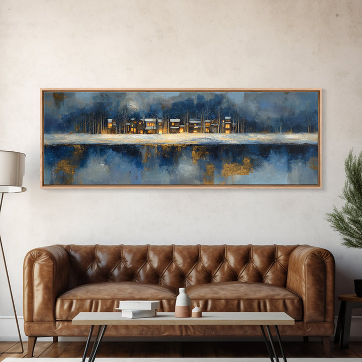 Snowy Village with Warm Glowing Windows Canvas Print, Impressionist Art, Wall Art Framed, Living Room Decor, Impression, IMP-3x1-5