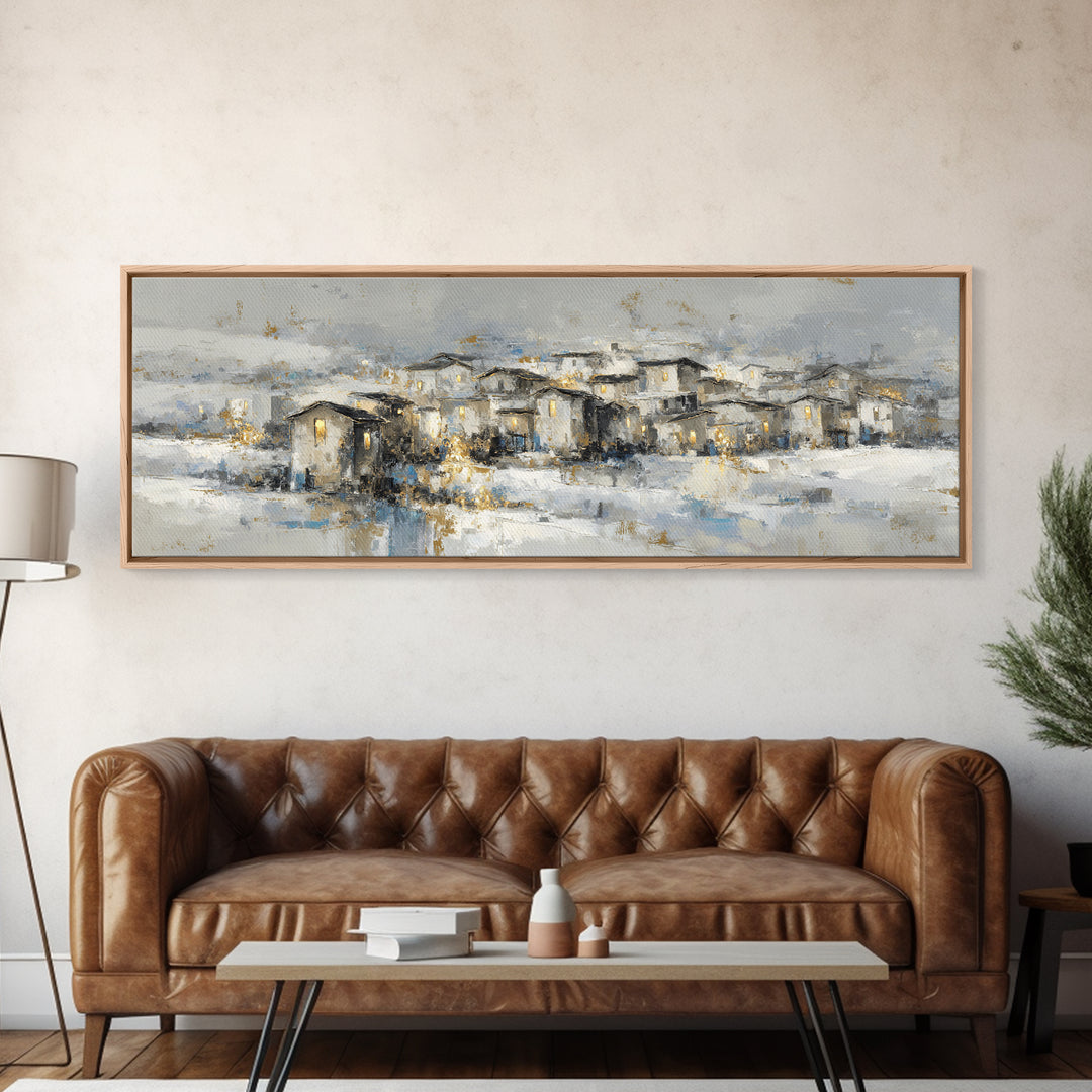 Snowy Village with Warm Glowing Windows Canvas Print, Impressionist Art, Colorful Wall Art, Living Room Decor, Impression, IMP-3x1-53