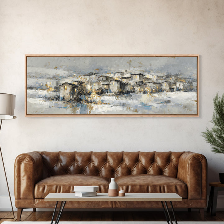 Snowy Village with Warm Glowing Windows Canvas Print, Impressionist Art, Colorful Wall Art, Living Room Decor, Impression, IMP-3x1-53
