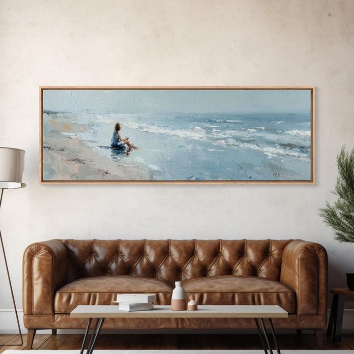 Coastal Beach Figures Framed Canvas Print, Impressionist Art, Art Print, Living Room Decor, Impression, Modern Wall Art, IMP-3x1-59