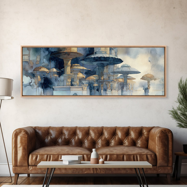 Rainy Boulevard with Umbrella Shapes Canvas Print, Impressionist Art, Living Room Art, Living Room Decor, Abstract Art, IMP-3x1-61
