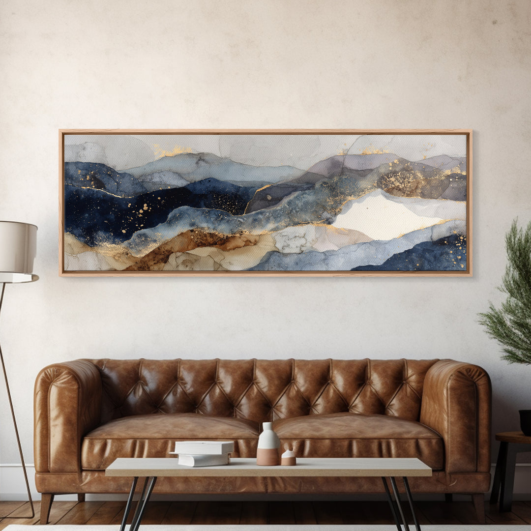 Haystacks Glowing at Golden Hour Framed Canvas Print, Impressionist Art, Living Room Decor, Watercolor Art, Impression, IMP-3x1-68