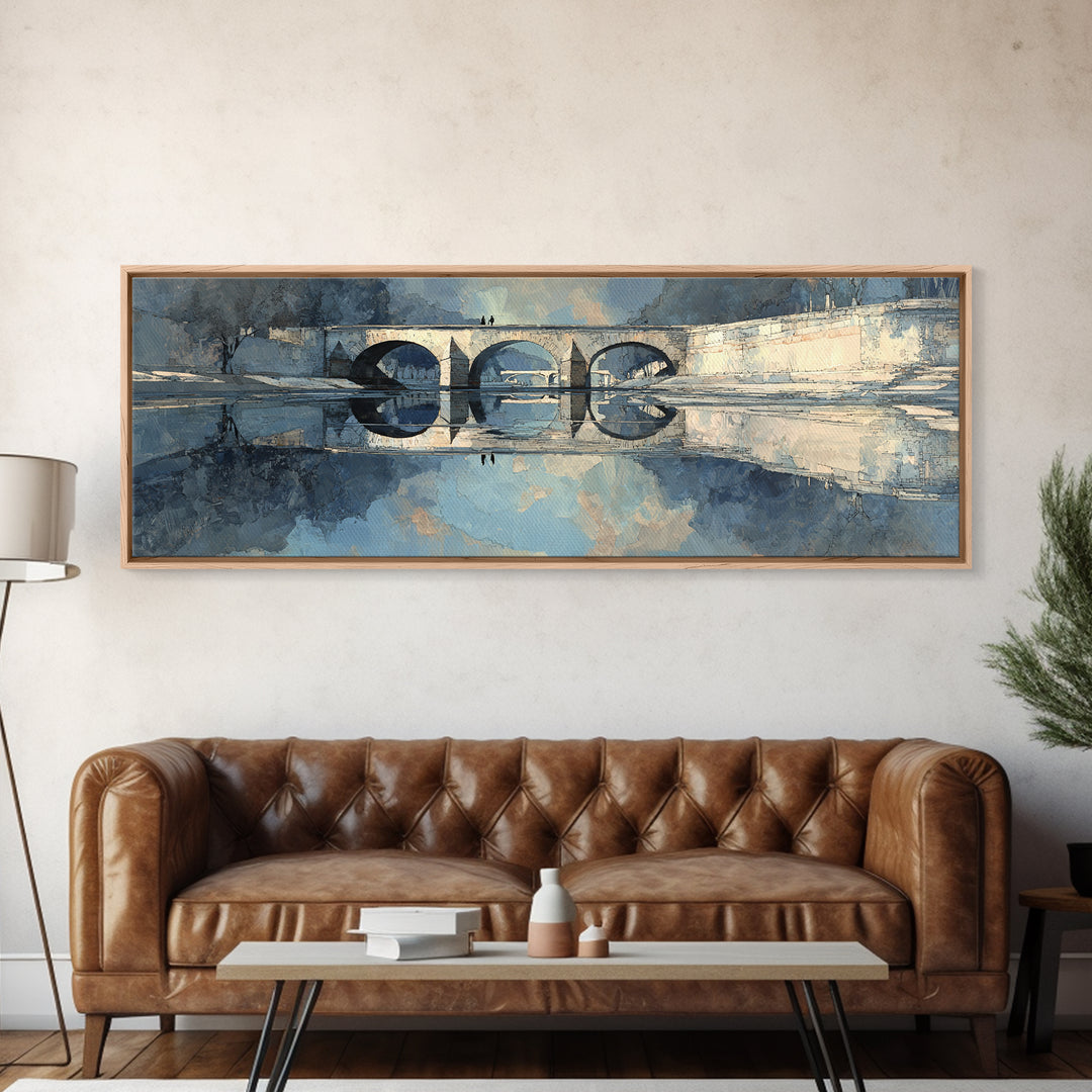 Paris Bridge Reflected Canvas Print, Impressionist Art, Farmhouse Decor, Living Room Decor, Impression, Landscape Wall Art, IMP-3x1-71