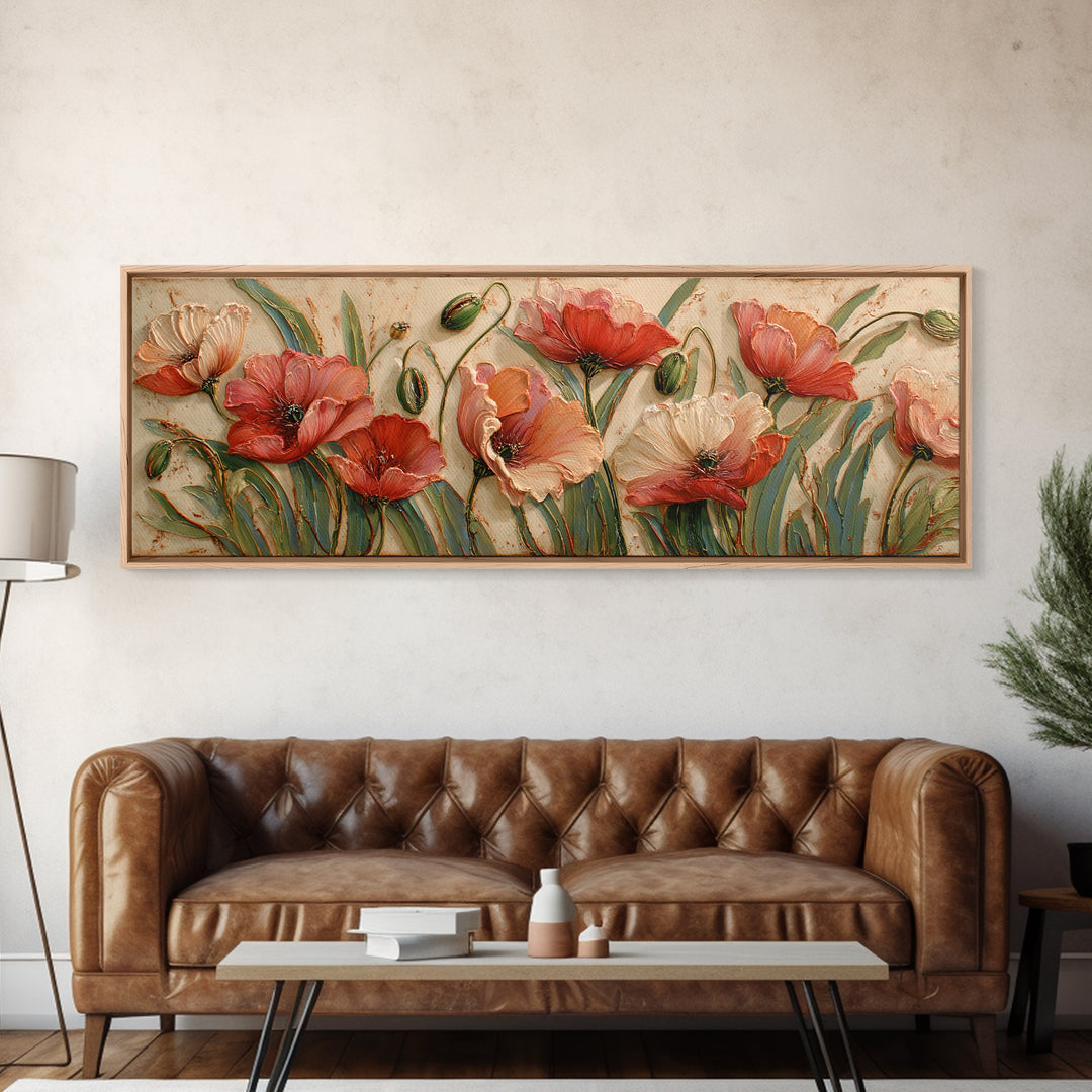 Poppies Blowing Through Green Grass Canvas Print, Impressionist Art, Painting, Living Room Decor, Fine Art, Impression, IMP-3x1-76