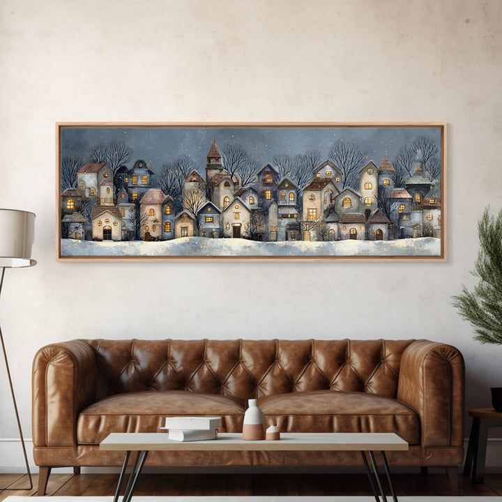 Snowy Village with Warm Glowing Windows Canvas Print, Impressionist Art, Colorful Wall Art, Living Room Decor, Impression, IMP-3x1-77