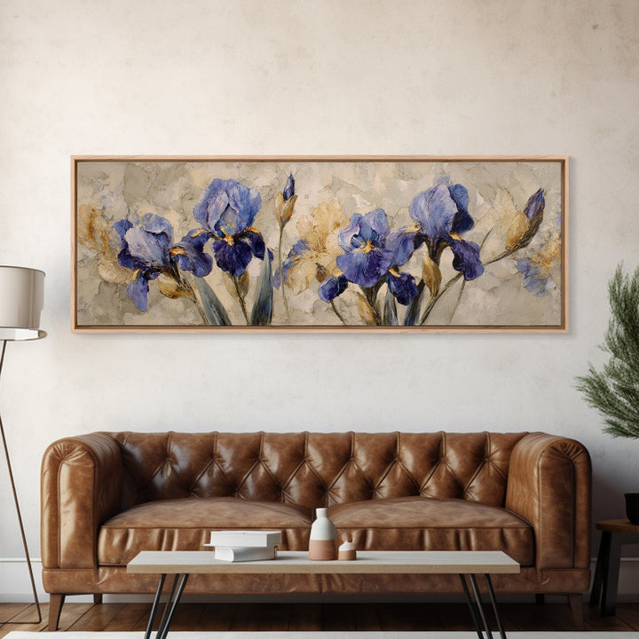 Iris Garden with Blue Violet Strokes Canvas Print, Impressionist Art, Printable Wall Art, Living Room Decor, Impression, IMP-3x1-84