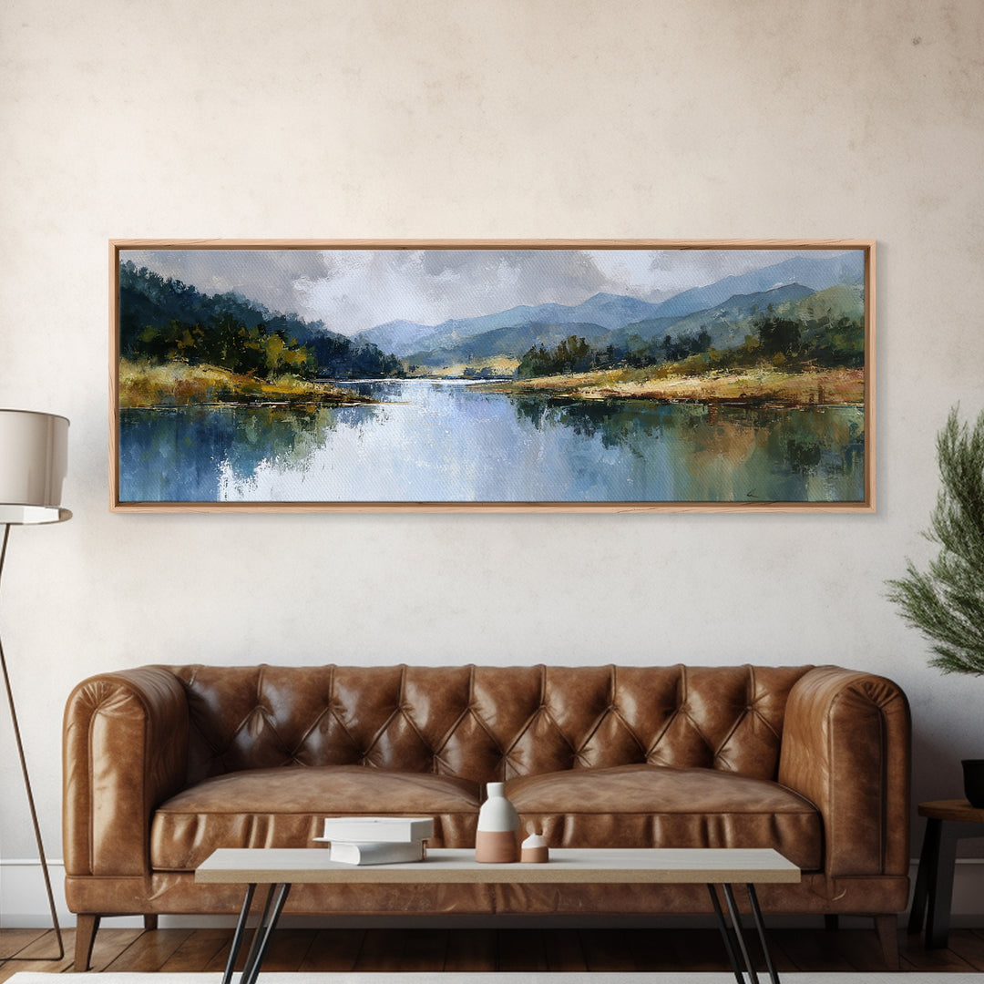 Mountain Lake with Sparkling Reflections Canvas Print, Impressionist Art, Wall Art, Living Room Decor, Fine Art, Impression, IMP-3x1-88