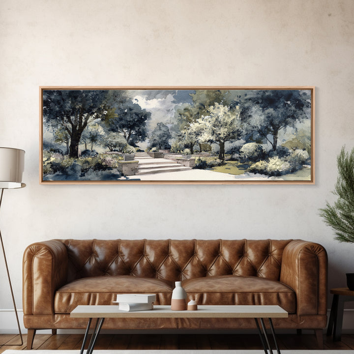 Garden Path Covered Framed Canvas Print, Impressionist Art, Landscape Wall Art, Living Room Decor, Fine Art, Impression, IMP-3x1-90
