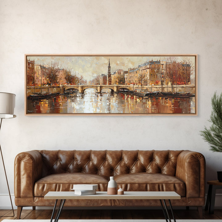Paris Bridge Reflected Canvas Print, Impressionist Art, Oil Painting, Living Room Decor, Impression, Coastal Wall Art, IMP-3x1-95