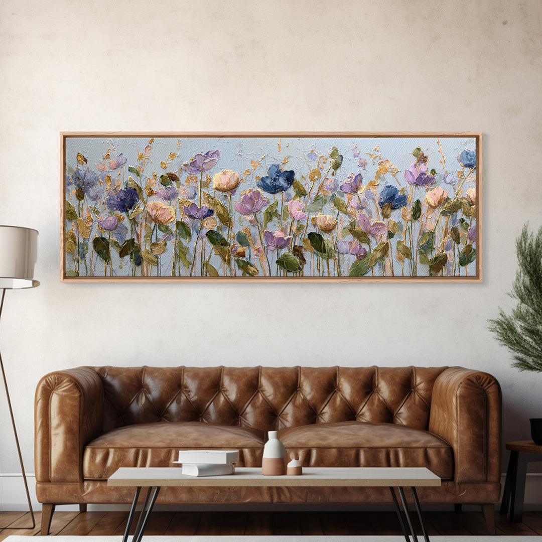 Wildflower Field in Loose Pastel Strokes Canvas Print, Impressionist Art, Textured Painting, Living Room Decor, Impression, IMP-3x1-96