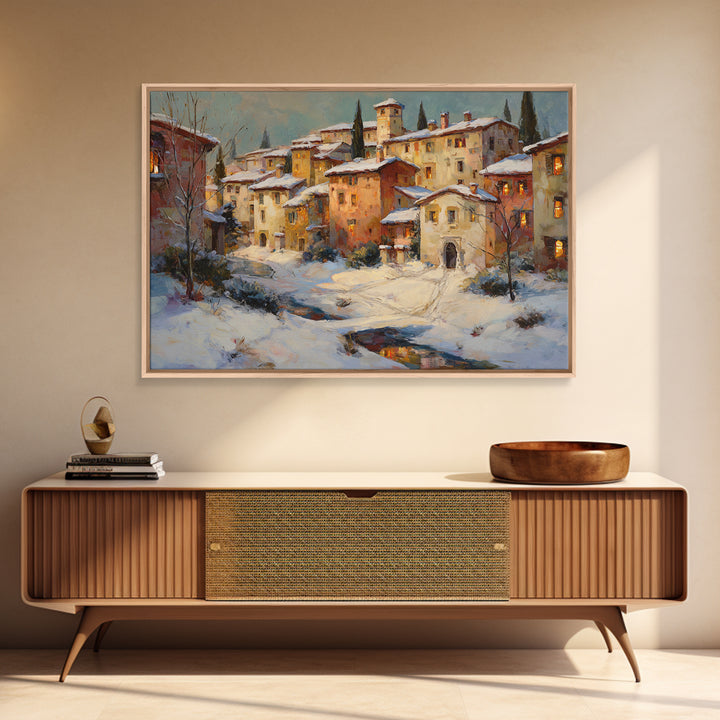 Snowy Village with Warm Glowing Windows Canvas Print, Impressionist Art, Gallery Wall Art, Living Room Decor, Impression, IMP-3x2-17