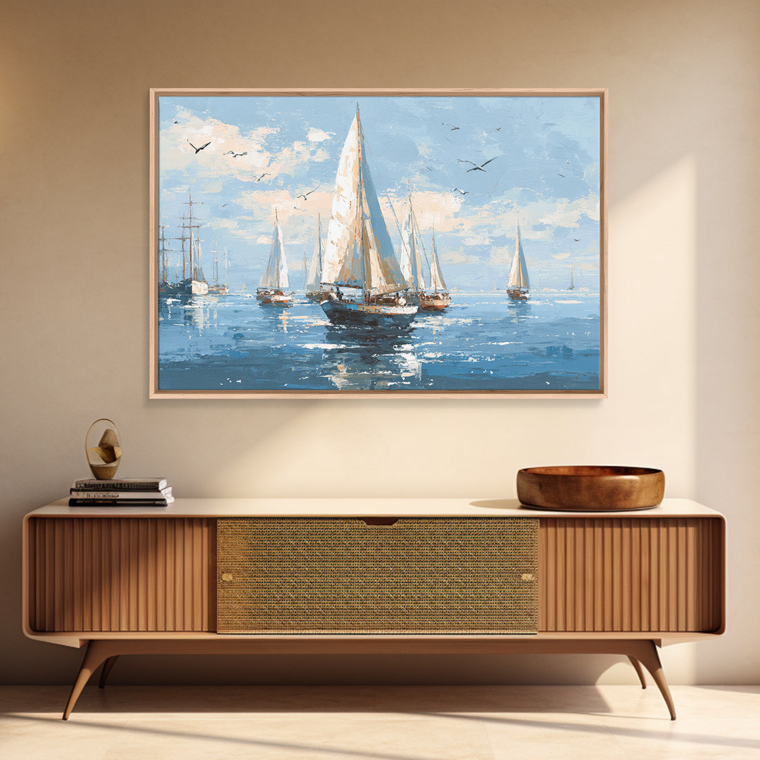 Sailboats on a Bright Sparkling Harbor Canvas Print, Impressionist Art, Living Room Art, Living Room Decor, Oil Painting, IMP-3x2-37