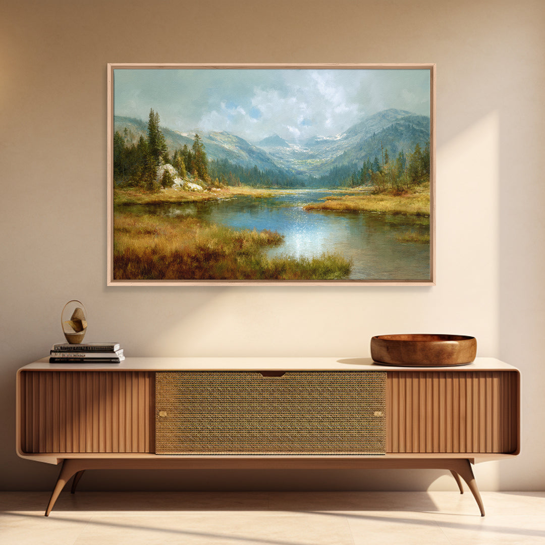 Mountain Lake with Sparkling Reflections Canvas Print, Impressionist Art, Horizontal Wall Art, Living Room Decor, Impression, IMP-3x2-4