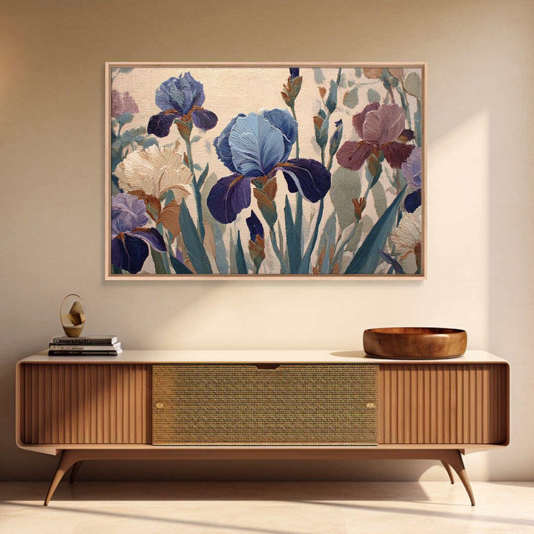 Iris Garden with Blue Violet Strokes Canvas Print, Impressionist Art, Gallery Decor, Living Room Decor, Fine Art, Impression, IMP-3x2-48