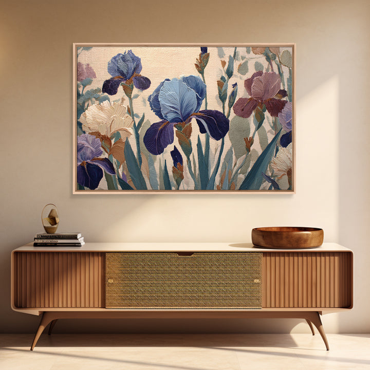 Iris Garden with Blue Violet Strokes Canvas Print, Impressionist Art, Gallery Decor, Living Room Decor, Fine Art, Impression, IMP-3x2-48