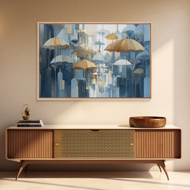 Rainy Boulevard with Umbrella Shapes Canvas Print, Impressionist Art, Neutral Decor, Living Room Decor, Fine Art, Impression, IMP-3x2-49