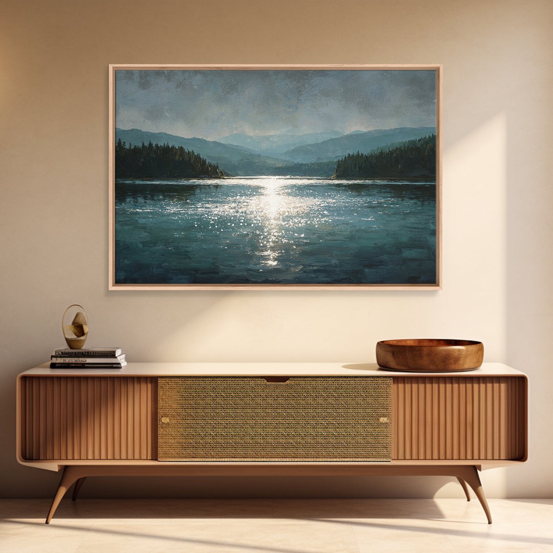 Mountain Lake with Sparkling Reflections Canvas Print, Impressionist Art, Landscape Art, Living Room Decor, Impression, IMP-3x2-52