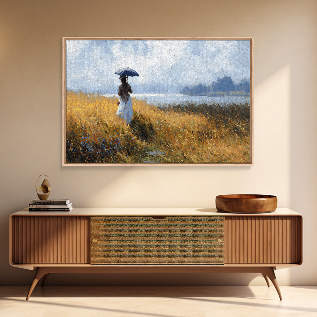 Woman with Parasol in Breezy Meadow Canvas Print, Impressionist Art, Horizontal Wall Art, Living Room Decor, Impression, IMP-3x2-55