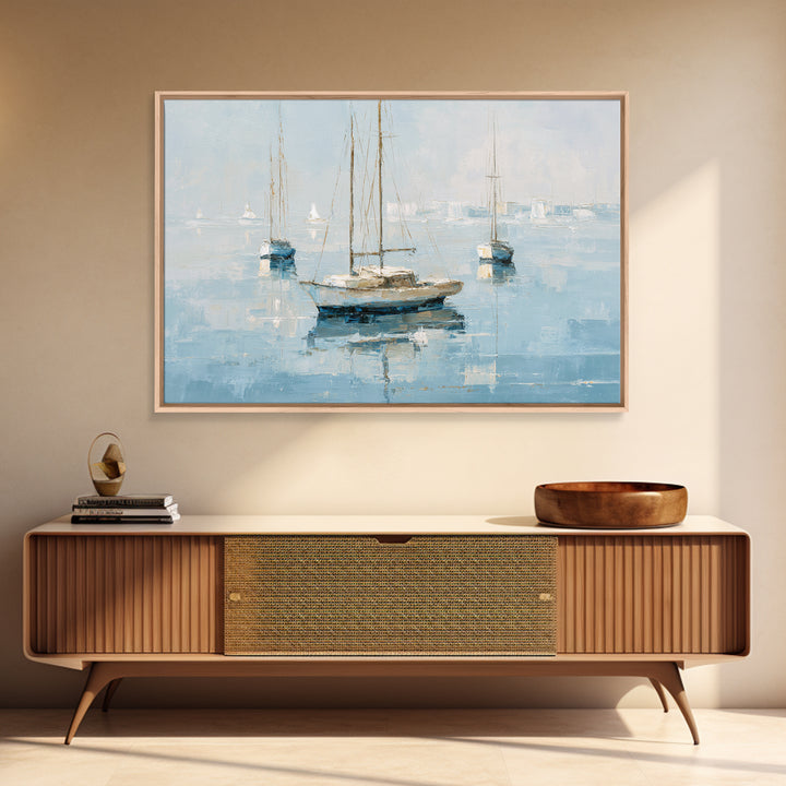 Sailboats on a Bright Sparkling Harbor Canvas Print, Impressionist Art, Living Room Art, Living Room Decor, Oil Painting, IMP-3x2-61