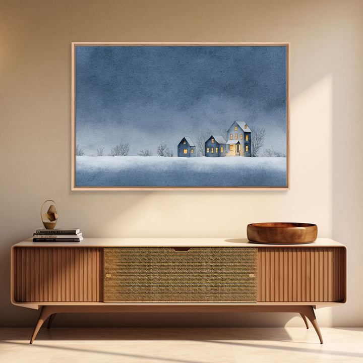 Snowy Village with Warm Glowing Windows Canvas Print, Impressionist Art, Floral Print, Living Room Decor, Impression, IMP-3x2-65