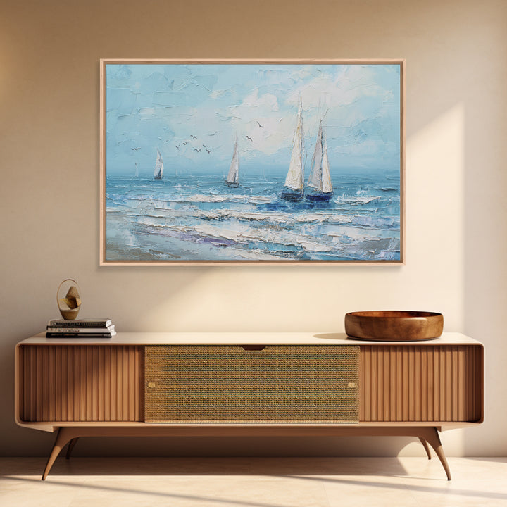 Sailboats on a Bright Sparkling Harbor Canvas Print, Impressionist Art, Statement Artwork, Living Room Decor, Impression, IMP-3x2-85