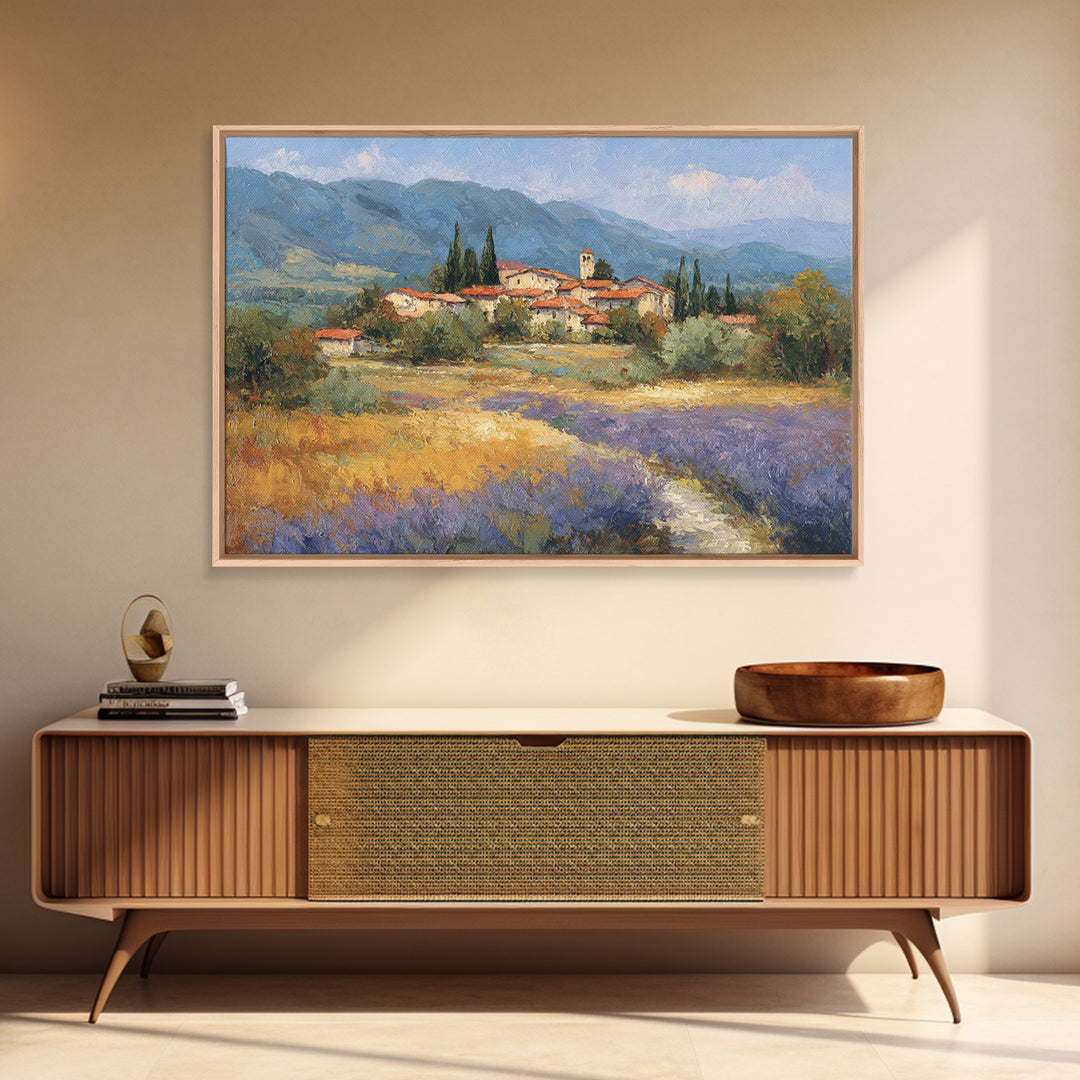 Sunset over Lavender Field Framed Canvas Print, Impressionist Art, Landscape Wall Art, Living Room Decor, Fine Art, Impression, IMP-3x2-90