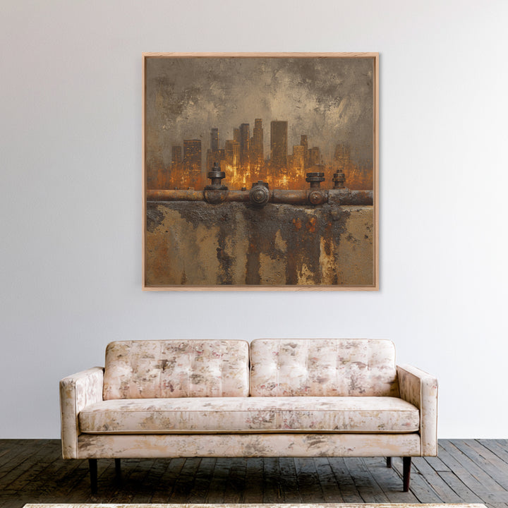 Industrial City Skyline Framed Canvas Print, Industrial Art, Art, Living Room Decor, Fine Art, Foundry, Printable Art, IND-1x1-12