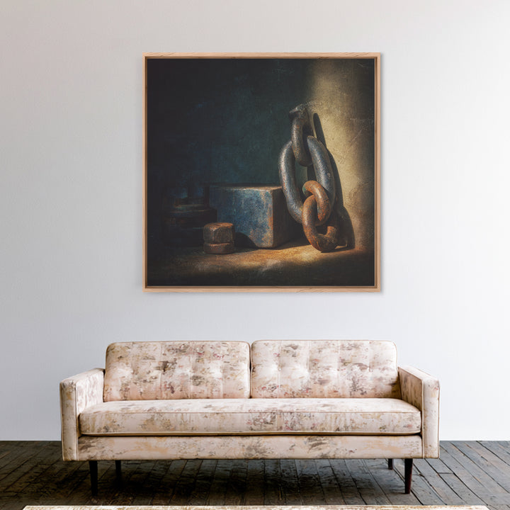 Chain and Hook Still Life Framed Canvas Print, Industrial Art, Printable Art, Living Room Decor, Watercolor Art, Foundry, IND-1x1-16