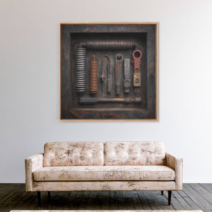 Copper Wire Coil and Tools Composition Canvas Print, Industrial Art, Decor, Living Room Decor, Fine Art, Foundry, Metal Art, IND-1x1-20