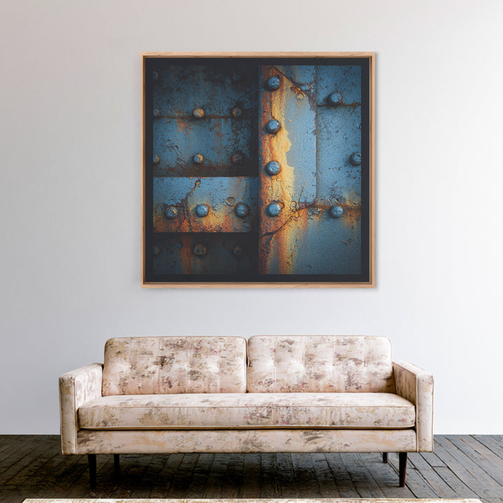 Riveted Metal Panel Texture Study Canvas Print, Industrial Art, Steampunk Decor, Living Room Decor, Oil Painting, Foundry, IND-1x1-22