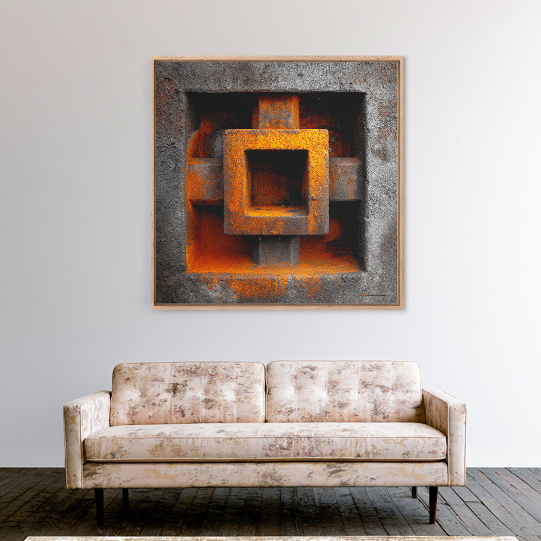 Abstract Smoke and Steel Shapes Framed Canvas Print, Industrial Art, Living Room Art, Living Room Decor, Abstract Art, Foundry, IND-1x1-24