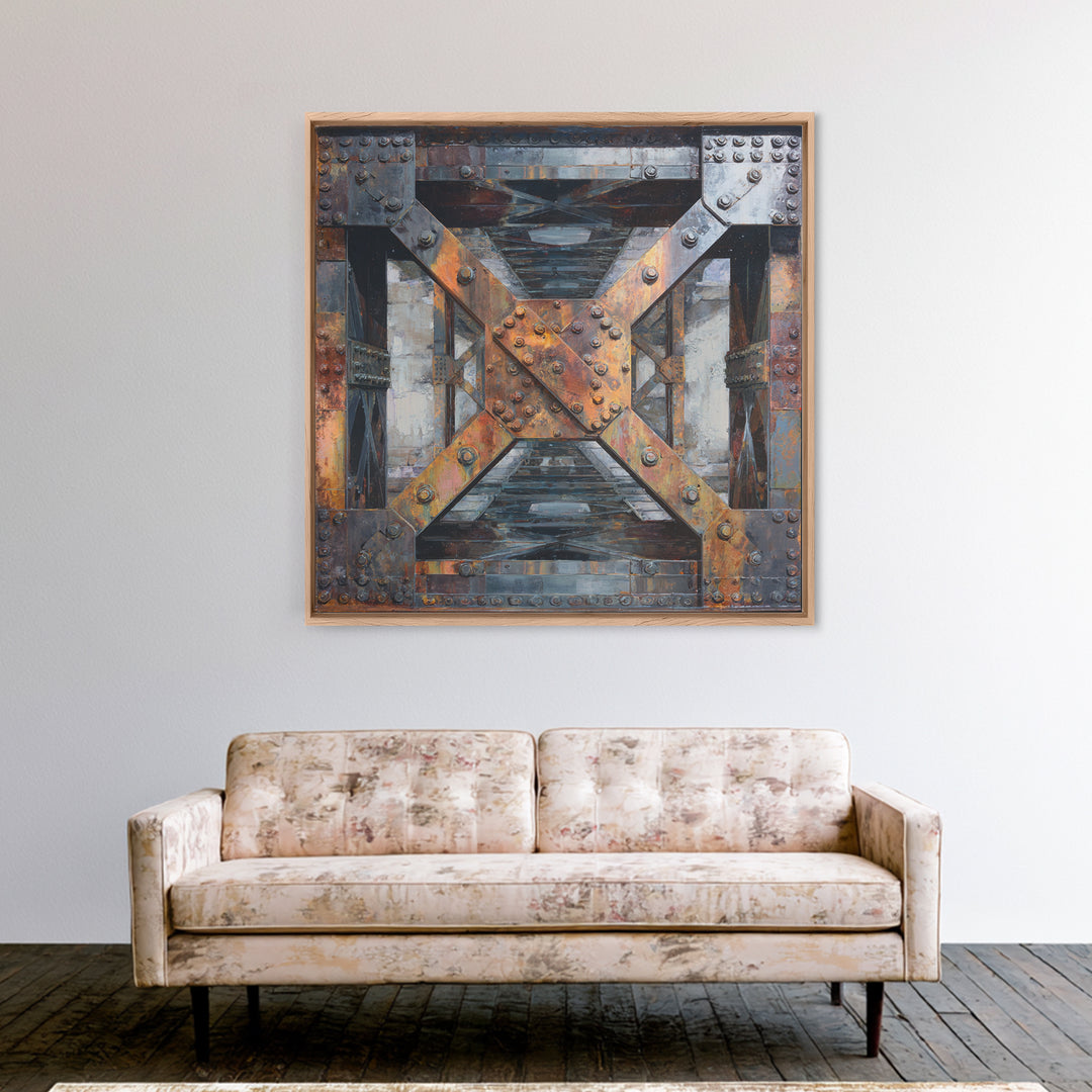 Steel Bridge Truss Framed Canvas Print, Industrial Art, Abstract Painting, Living Room Decor, Fine Art, Foundry, Neutral Decor, IND-1x1-27