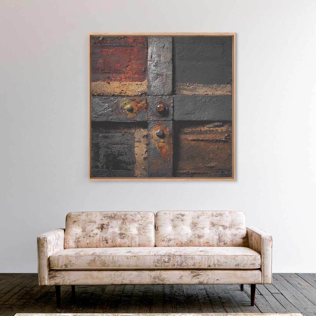 Exposed Brick Texture Abstract Framed Canvas Print, Industrial Art, Art Prints, Living Room Decor, Fine Art, Foundry, IND-1x1-28