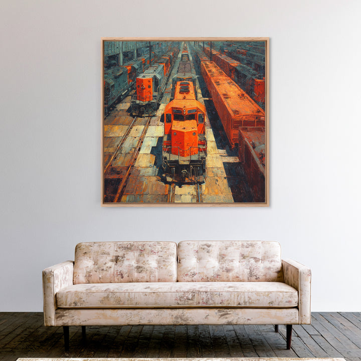 Urban Rail Yard Canvas Print, Industrial Art, Living Room Decor, Watercolor Art, Foundry, Abstract Art, Textured Wall Art, IND-1x1-45