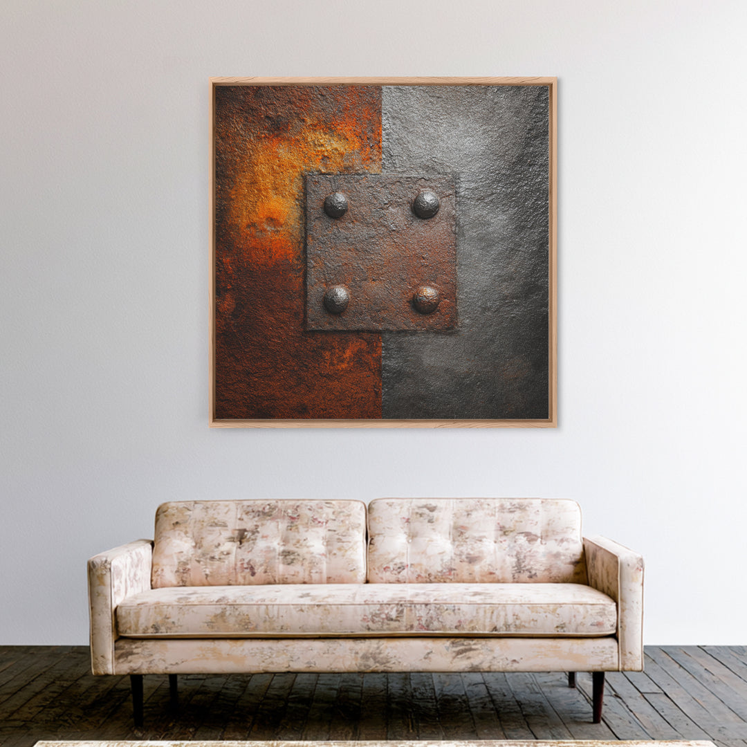 Riveted Metal Panel Texture Study Framed Canvas Print, Industrial Art, Gallery Decor, Living Room Decor, Fine Art, Foundry, IND-1x1-46