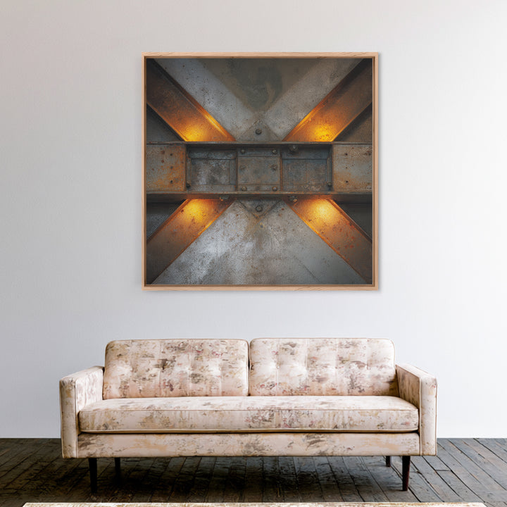 Steel Beams Crossing Like Abstract Lines Framed Canvas Print, Industrial Art, Wall Art, Living Room Decor, Fine Art, Foundry, IND-1x1-65