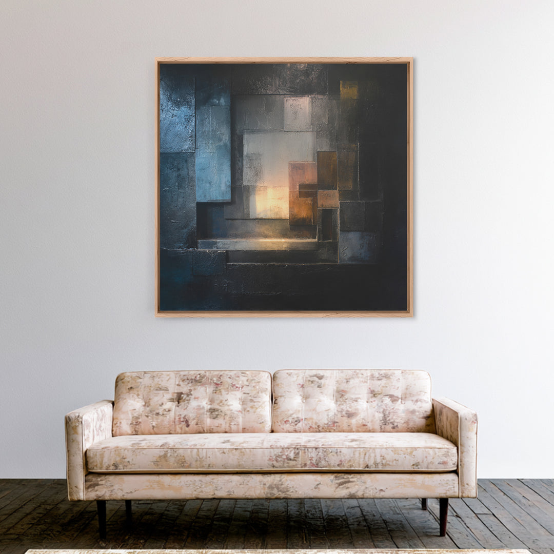 Abstract Smoke and Steel Shapes Framed Canvas Print, Industrial Art, Contemporary Art, Living Room Decor, Fine Art, Foundry, IND-1x1-72