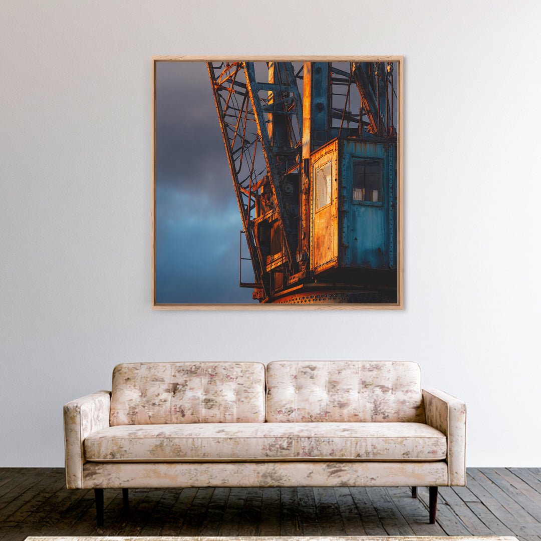 Warehouse Crane Silhouette Framed Canvas Print, Industrial Art, Luxury Decor, Living Room Decor, Oil Painting, Foundry, IND-1x1-79