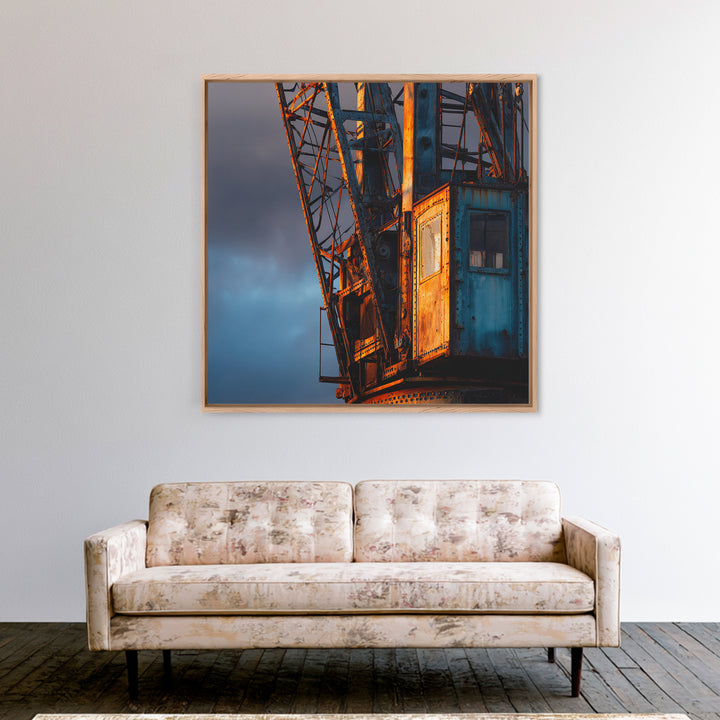 Warehouse Crane Silhouette Framed Canvas Print, Industrial Art, Luxury Decor, Living Room Decor, Oil Painting, Foundry, IND-1x1-79