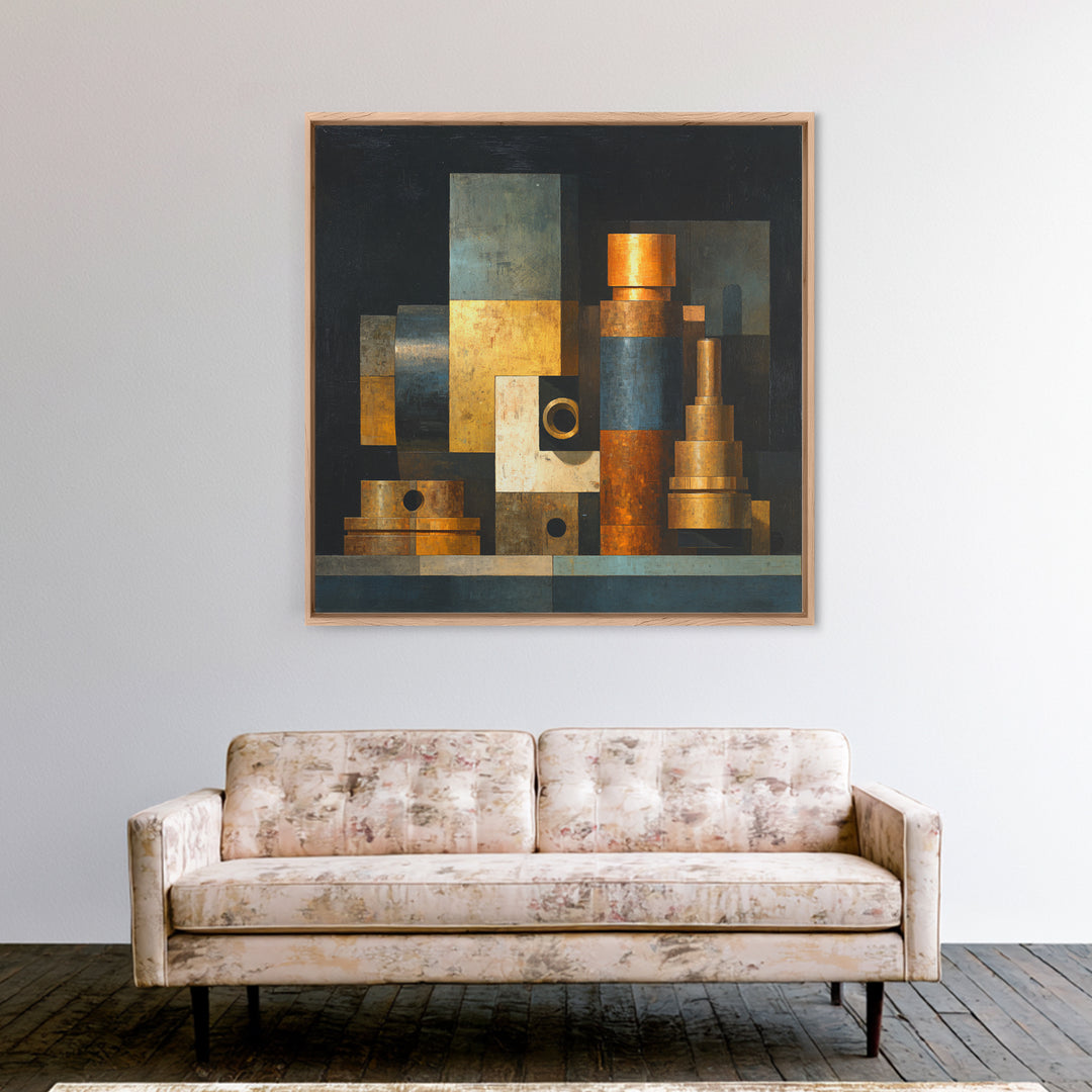 Brass Gauge and Machinery Still Life Canvas Print, Industrial Art, Decor, Living Room Decor, Foundry, Black and White Wall Art, IND-1x1-85