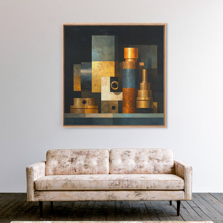 Brass Gauge and Machinery Still Life Canvas Print, Industrial Art, Decor, Living Room Decor, Foundry, Black and White Wall Art, IND-1x1-85