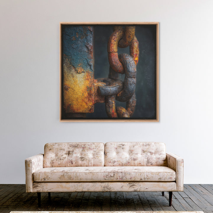 Chain and Hook Still Life Framed Canvas Print, Industrial Art, Wall Art, Living Room Decor, Fine Art, Foundry, Original Art, IND-1x1-88