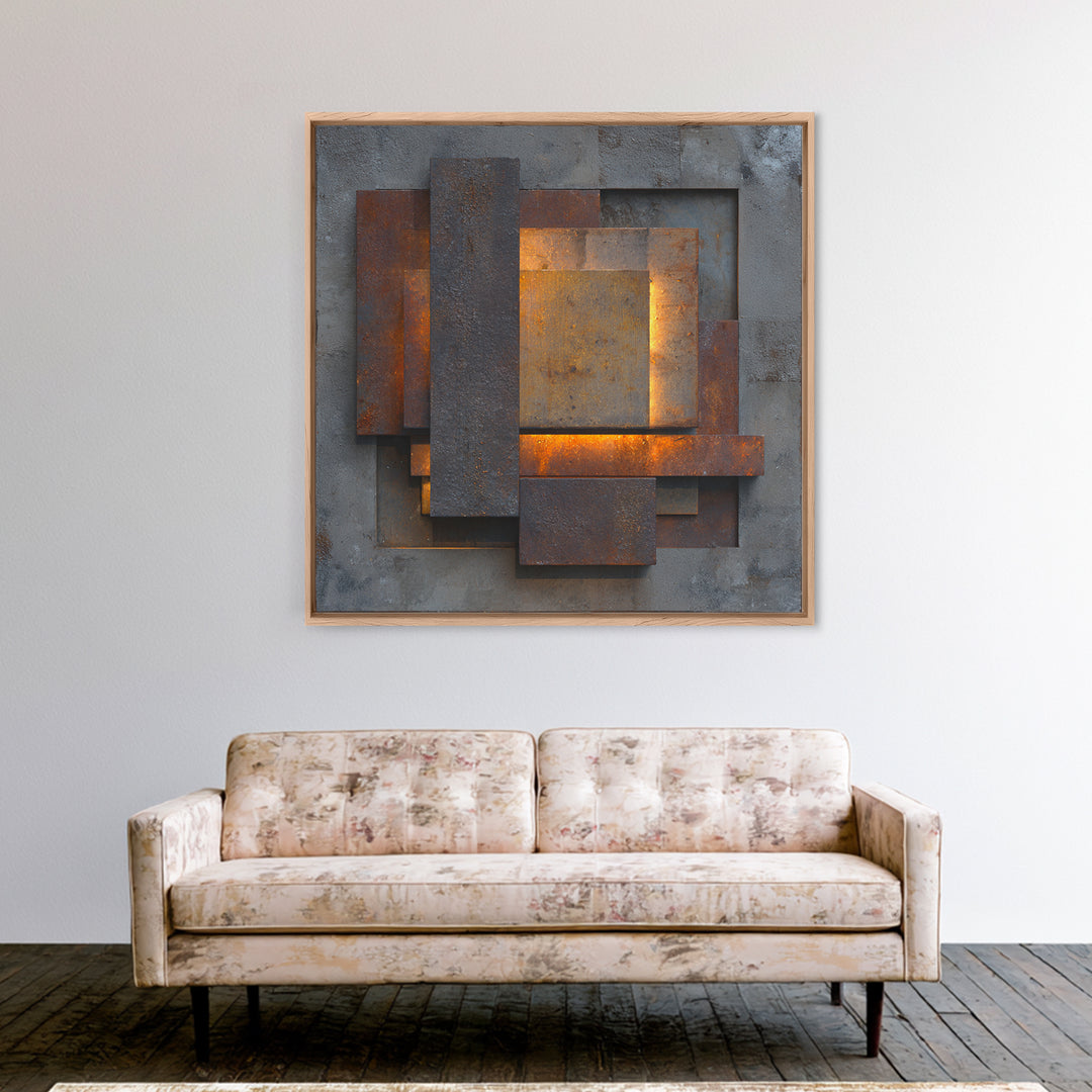 Abstract Smoke and Steel Shapes Framed Canvas Print, Industrial Art, Art Print, Living Room Decor, Abstract Art, Foundry, IND-1x1-96