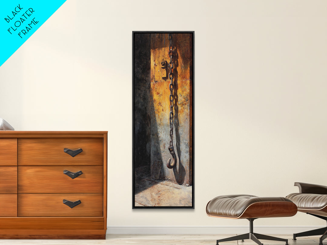 Chain and Hook Still Life Canvas Print, Industrial Art, Original Art, Living Room Decor, Fine Art, Foundry, Steampunk Decor, IND-1x3-28