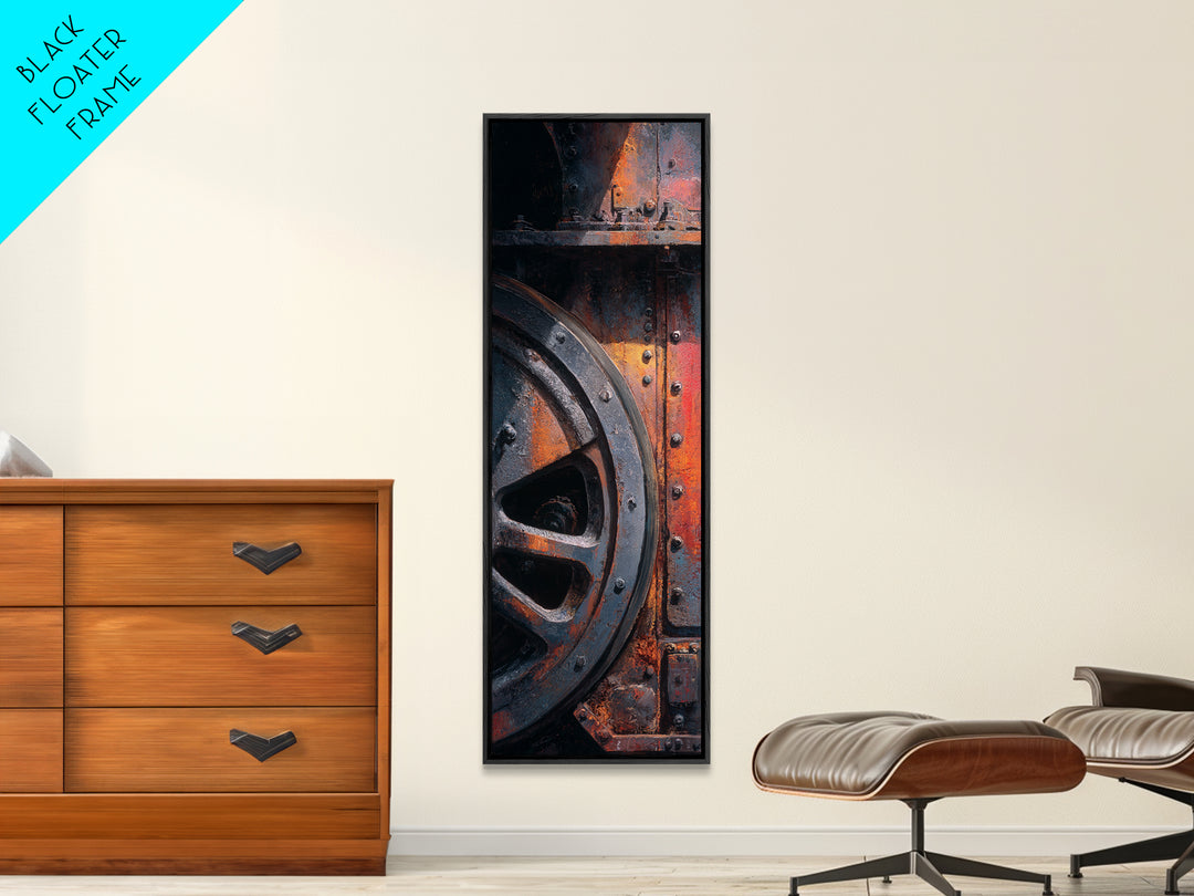 Steam Locomotive Wheel Closeup Canvas Print, Industrial Art, Digital Prints, Living Room Decor, Oil Painting, Foundry, IND-1x3-90